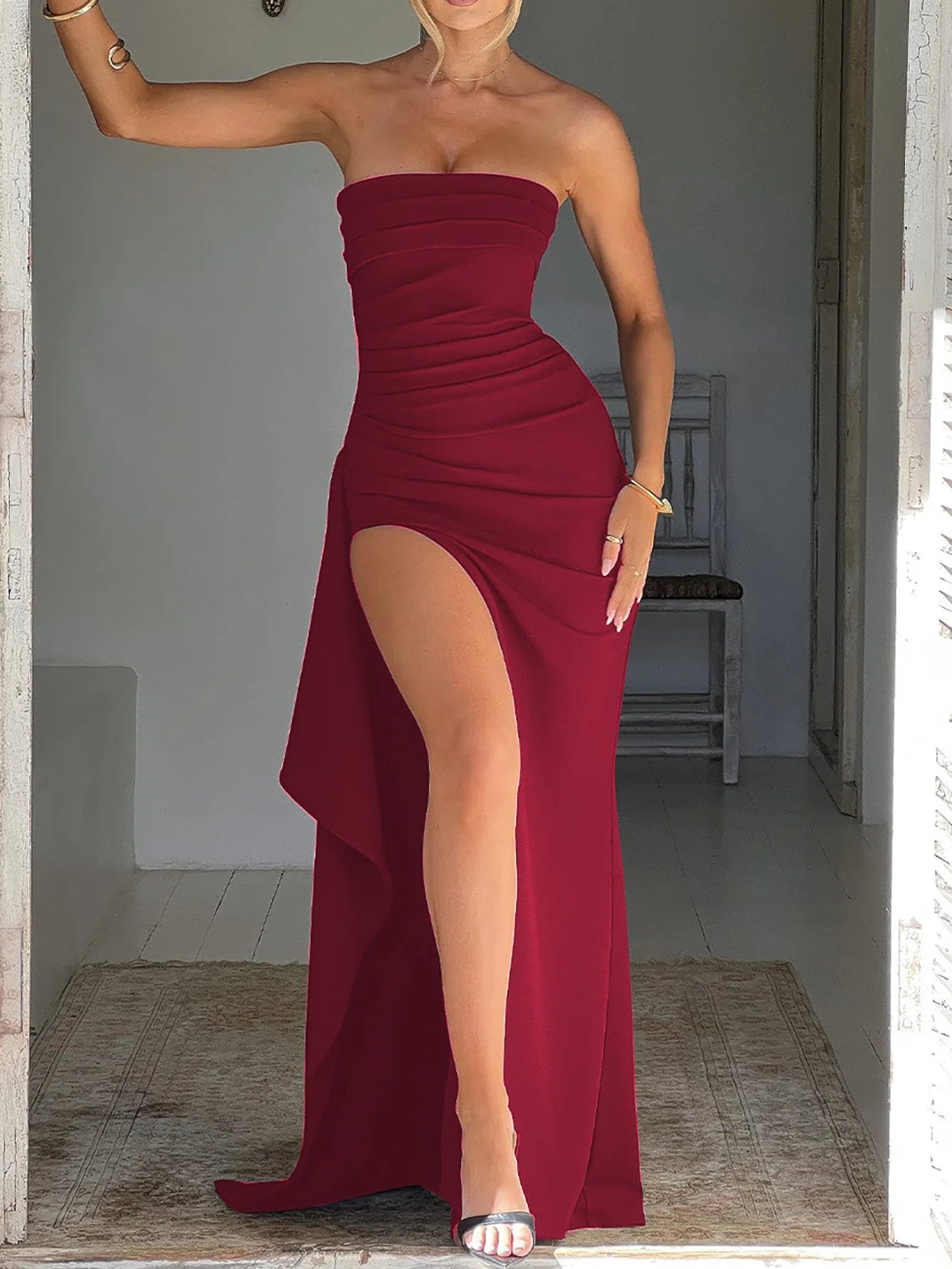 Elegant Strapless Split Dress for Women - Perfect Party Style - Image 4