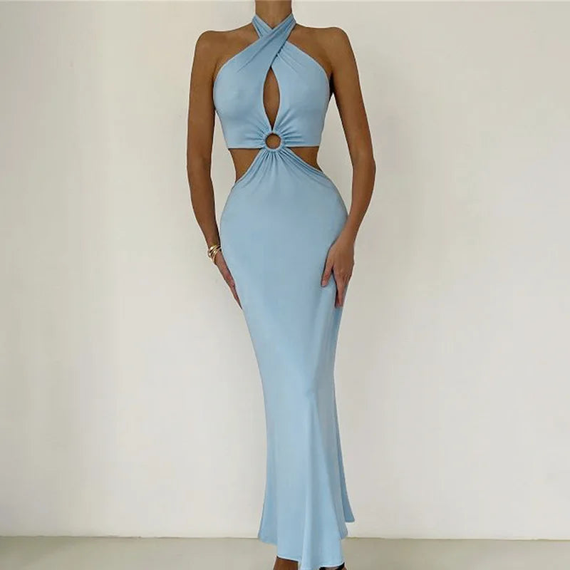 Elegant Halter Neck Long Dress for Summer Events - Image 3