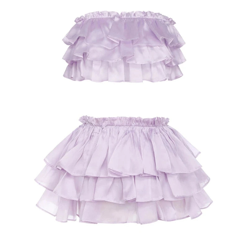 Kawaii Fairycore 2-Piece Ruffle Tube Top & Skirt Set - Image 3
