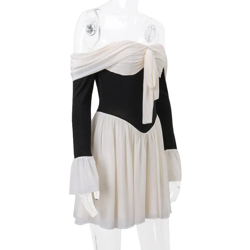 Off-Shoulder Backless Y2K Mini Dress with Flare Sleeves - Image 5