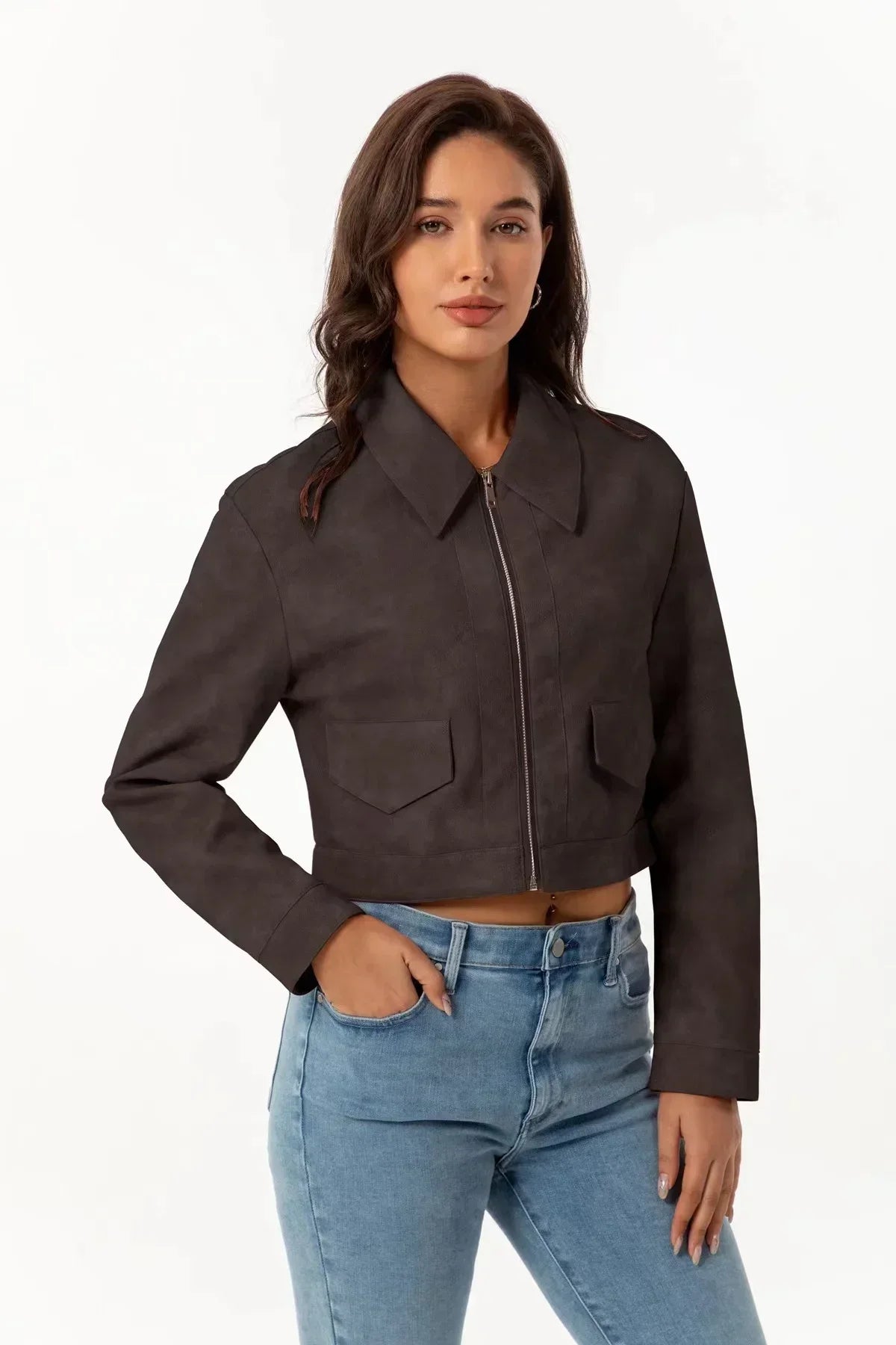 Vintage Loose Faux Leather Biker Jacket for Women - Image 9