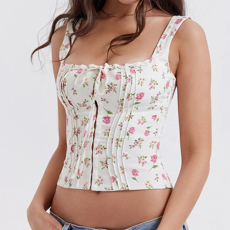 Vintage Floral Corset Crop Top - Y2K Fairy Grunge - Image 4
