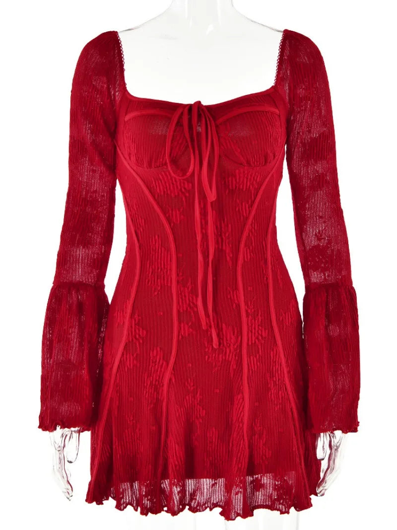 Women’s Flare Sleeve Lace Dress - Elegant Evening Outfit - Image 6