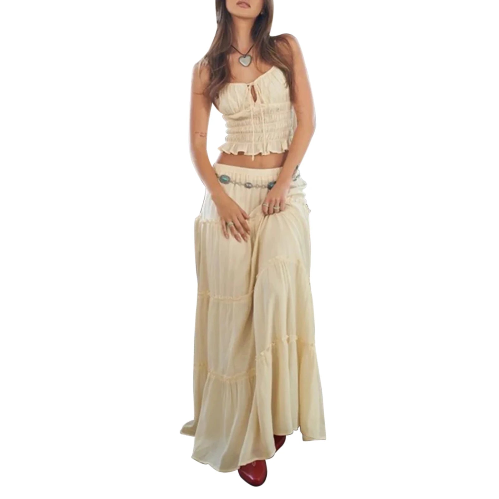 Women's Boho 2-Piece Beach Outfit with Ruffle Top - Image 5