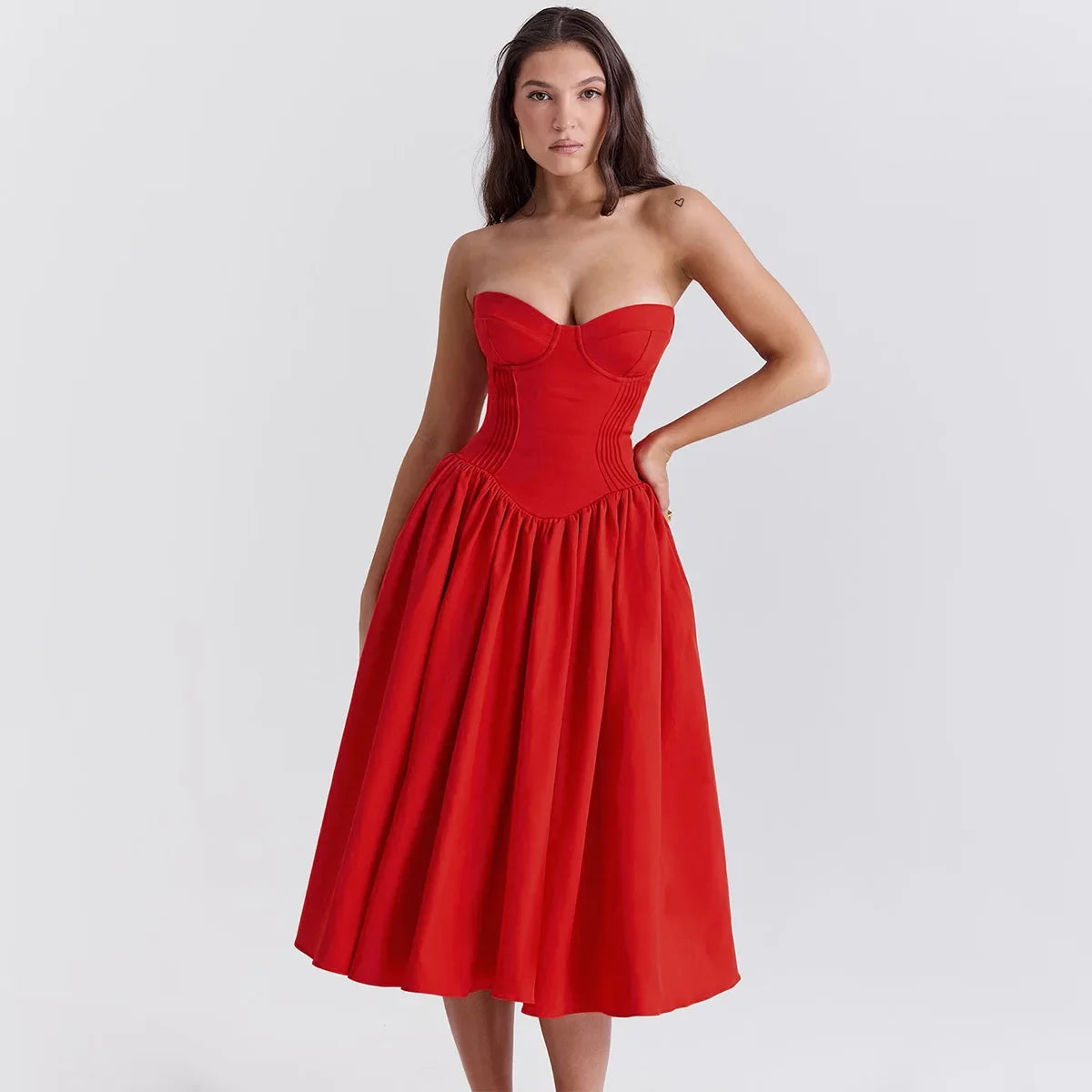 Red Strapless Bodycon Summer Dress for Women - Image 5