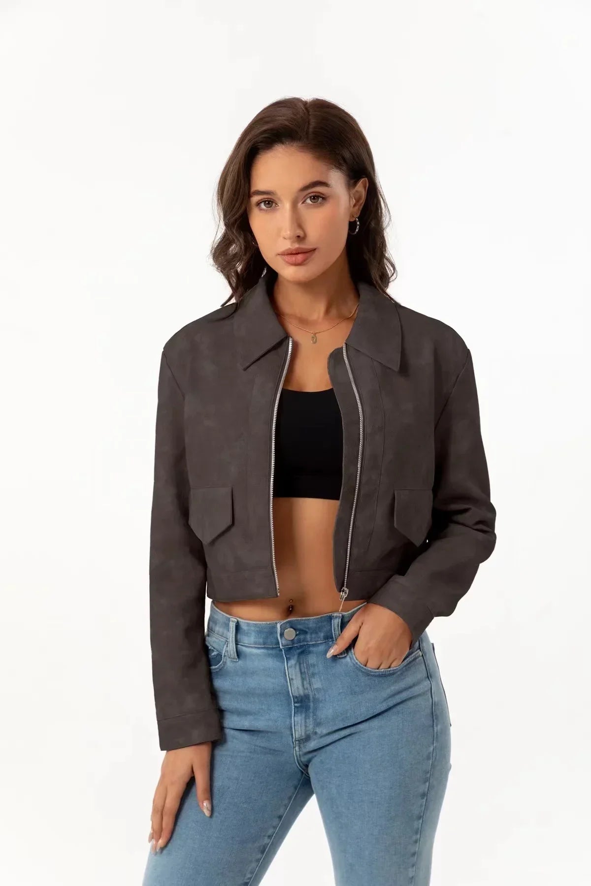 Vintage Loose Faux Leather Biker Jacket for Women - Image 6