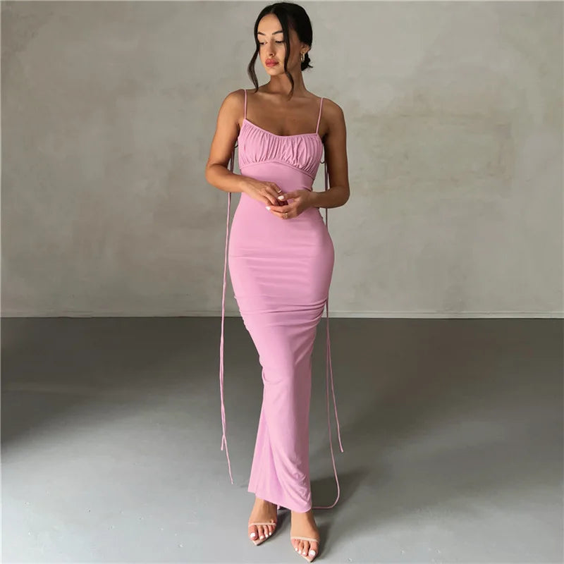 Summer Pleated Backless High Slit Maxi Skirt - Image 3