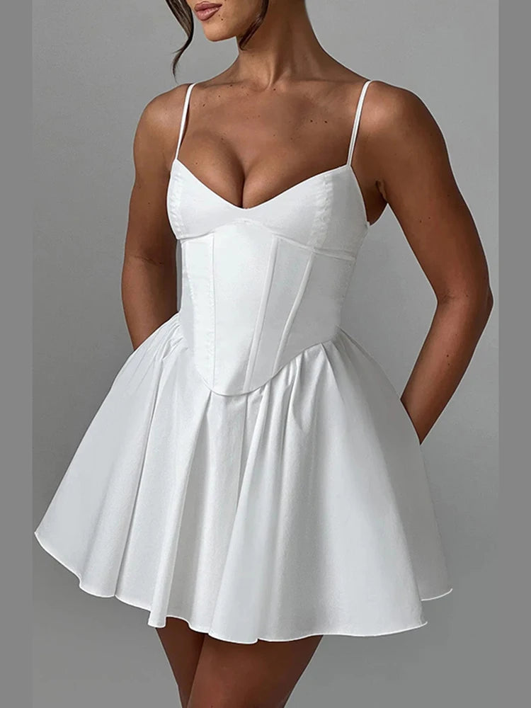 Elegant Sweetheart Corset Halter Dress - Solid Color Style - Image 3