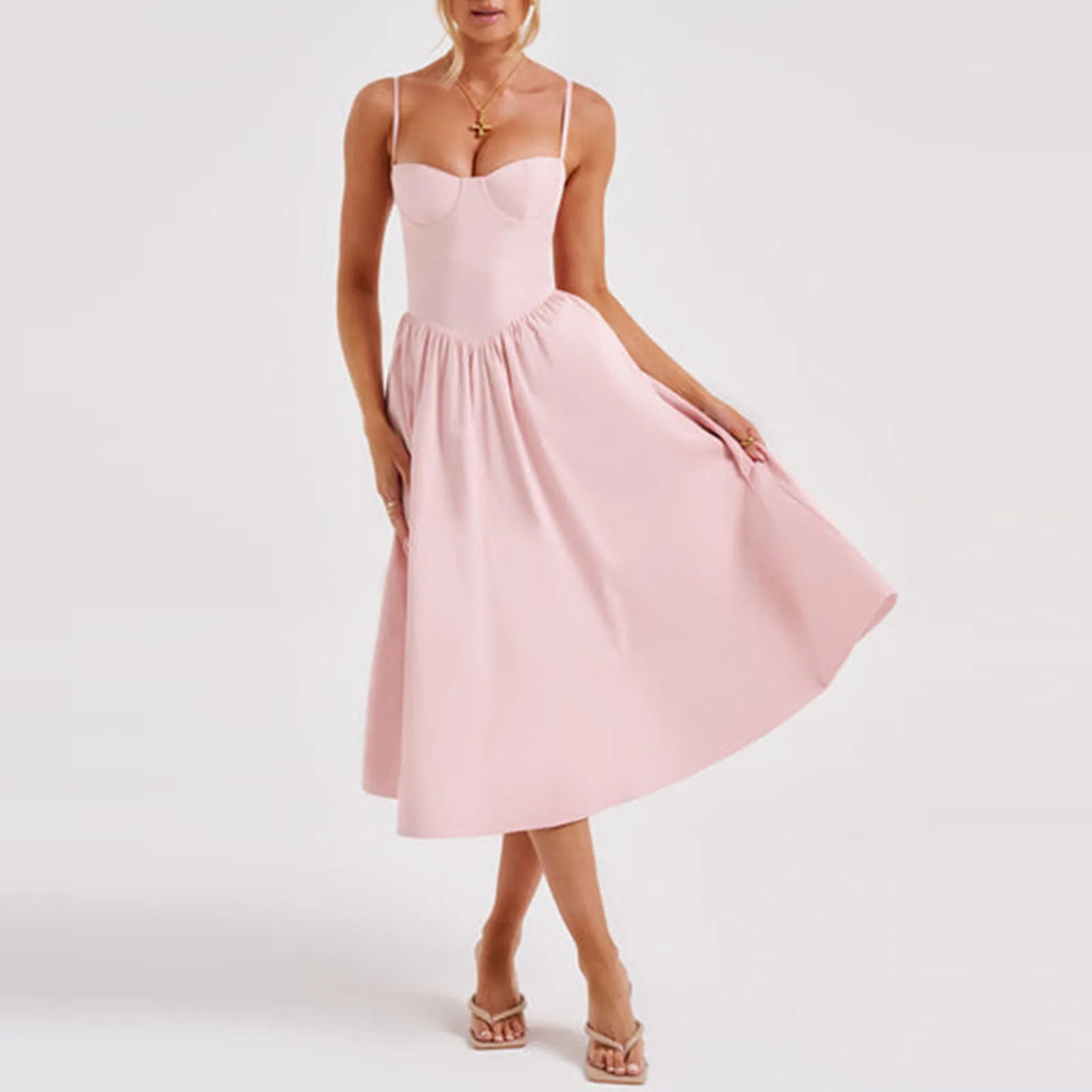 Elegant Spaghetti Strap Backless Midi Dress for Women - Image 5
