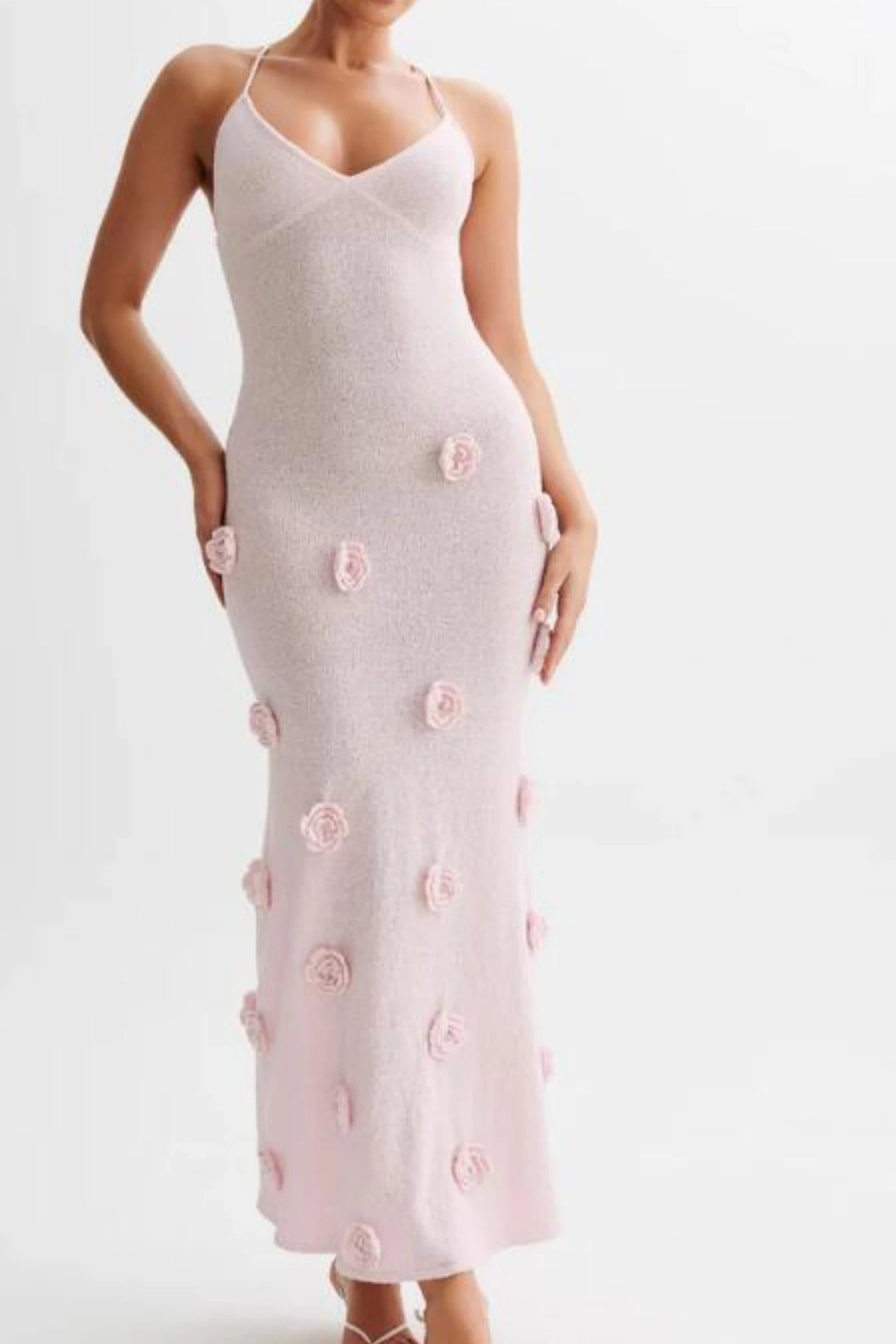 Elegant 3D Flower Maxi Dress with Spaghetti Straps - Image 8