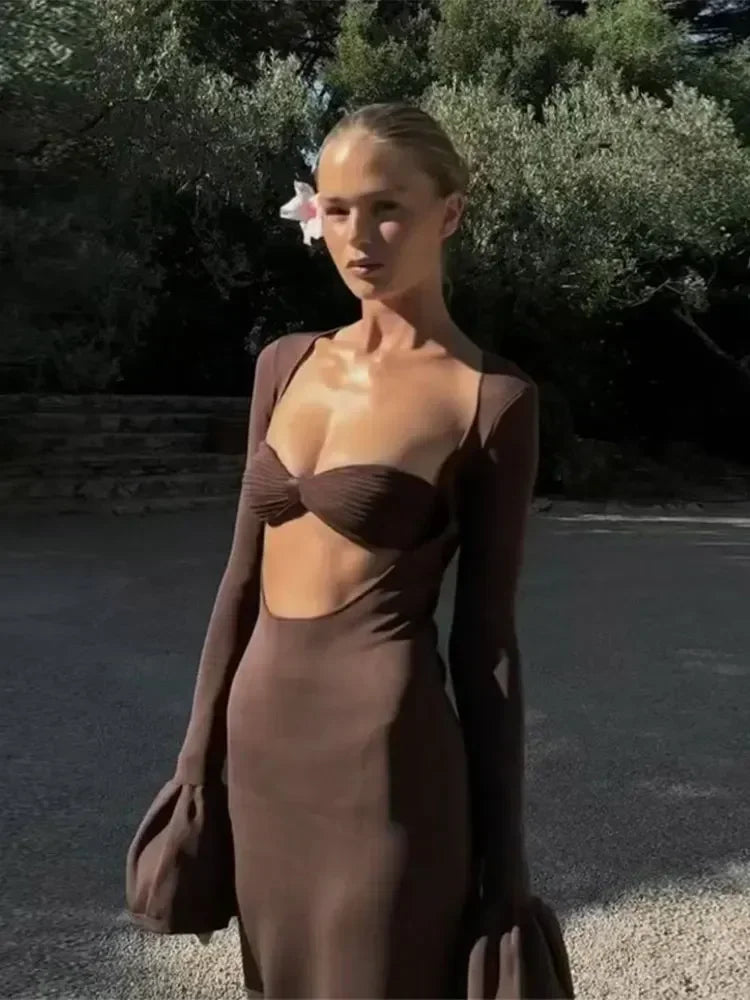Chic Hollow Out Knitted Maxi Dress for Women - Image 3