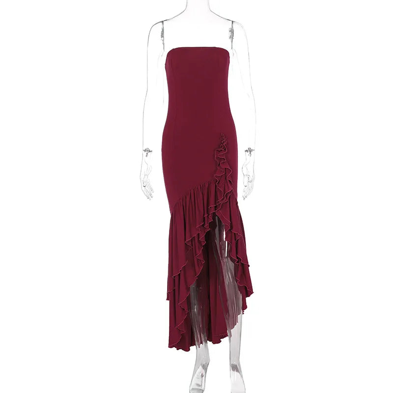 Elegant Strapless Asymmetrical Ruffle Evening Dress for Women - Image 5