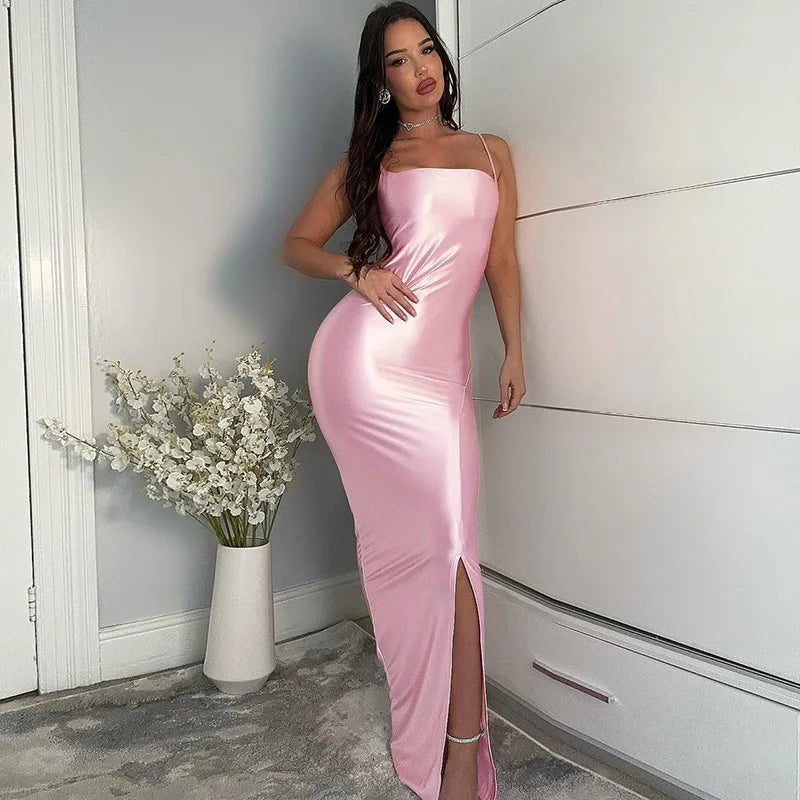 Elegant Satin Slip Dress with Medium Slit for Women - Image 3