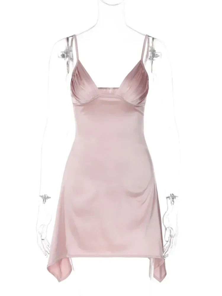 Elegant Deep V Neck Backless Satin Mini Dress - Image 6