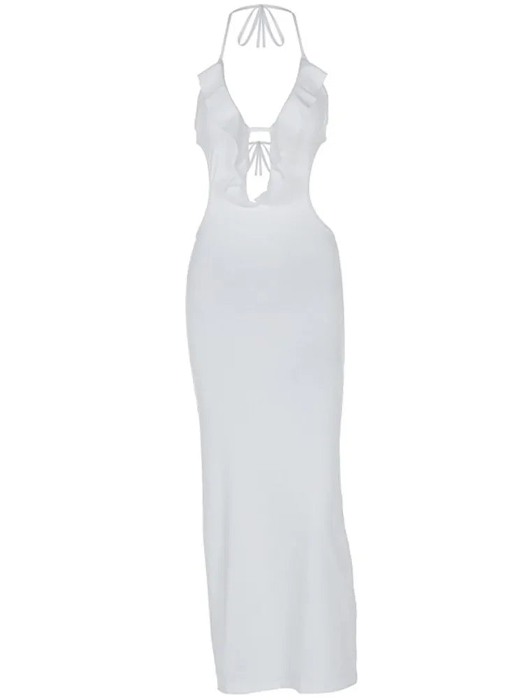 Chic Slim Halter Neck V-neck Backless Bodycon Dress - Image 7