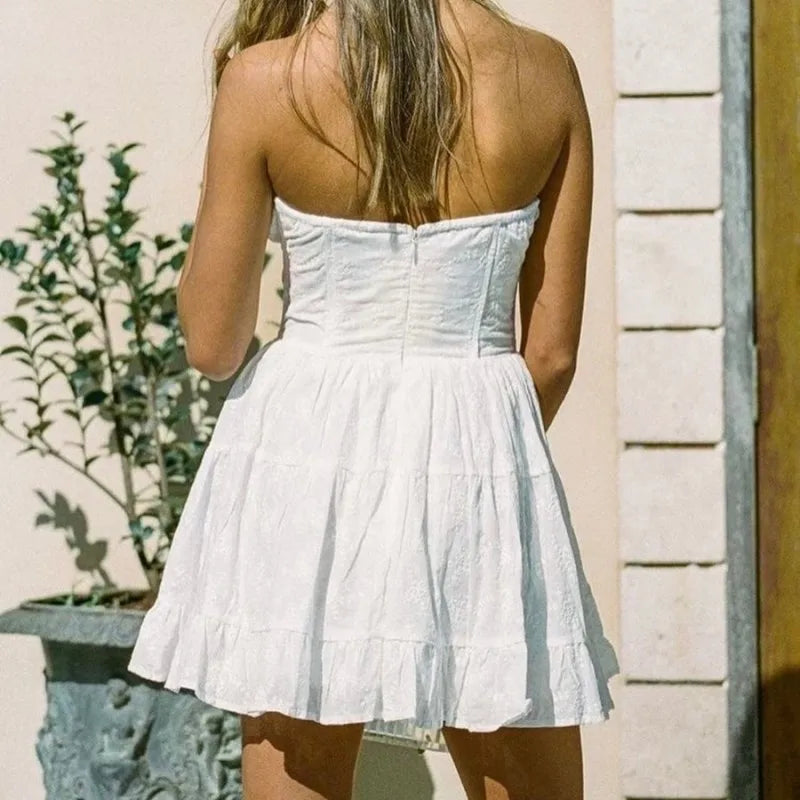 Chic Backless A-Line Mini Dress with Lace and Buttons - Image 5