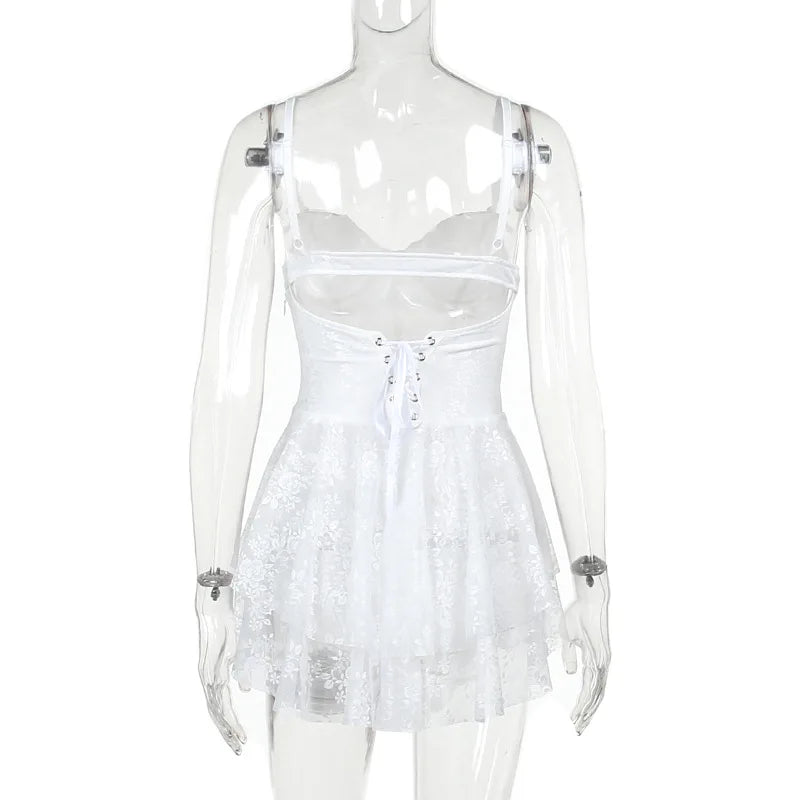 Women's Backless Lace Mini Dress with Ruffles - Image 6