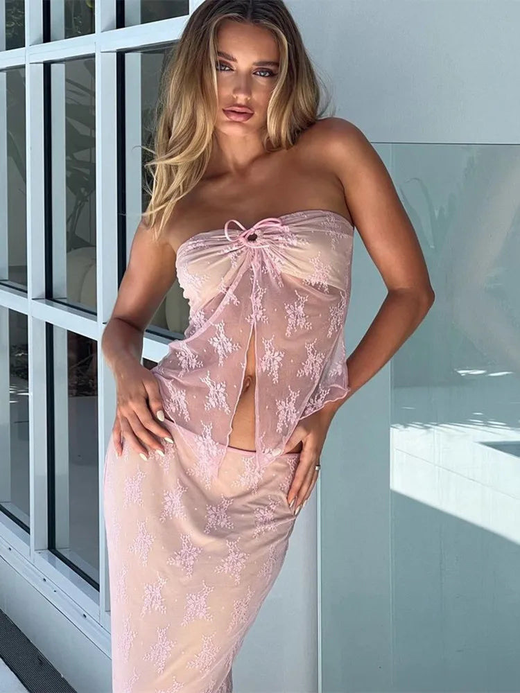 Sexy Off-Shoulder Lace 2-Piece Skirt Set for Women - Image 5