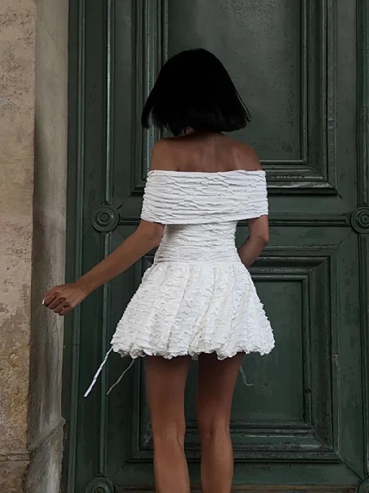 Elegant Off-Shoulder Lace-Up Pleated Mini Dress for Women - Image 6