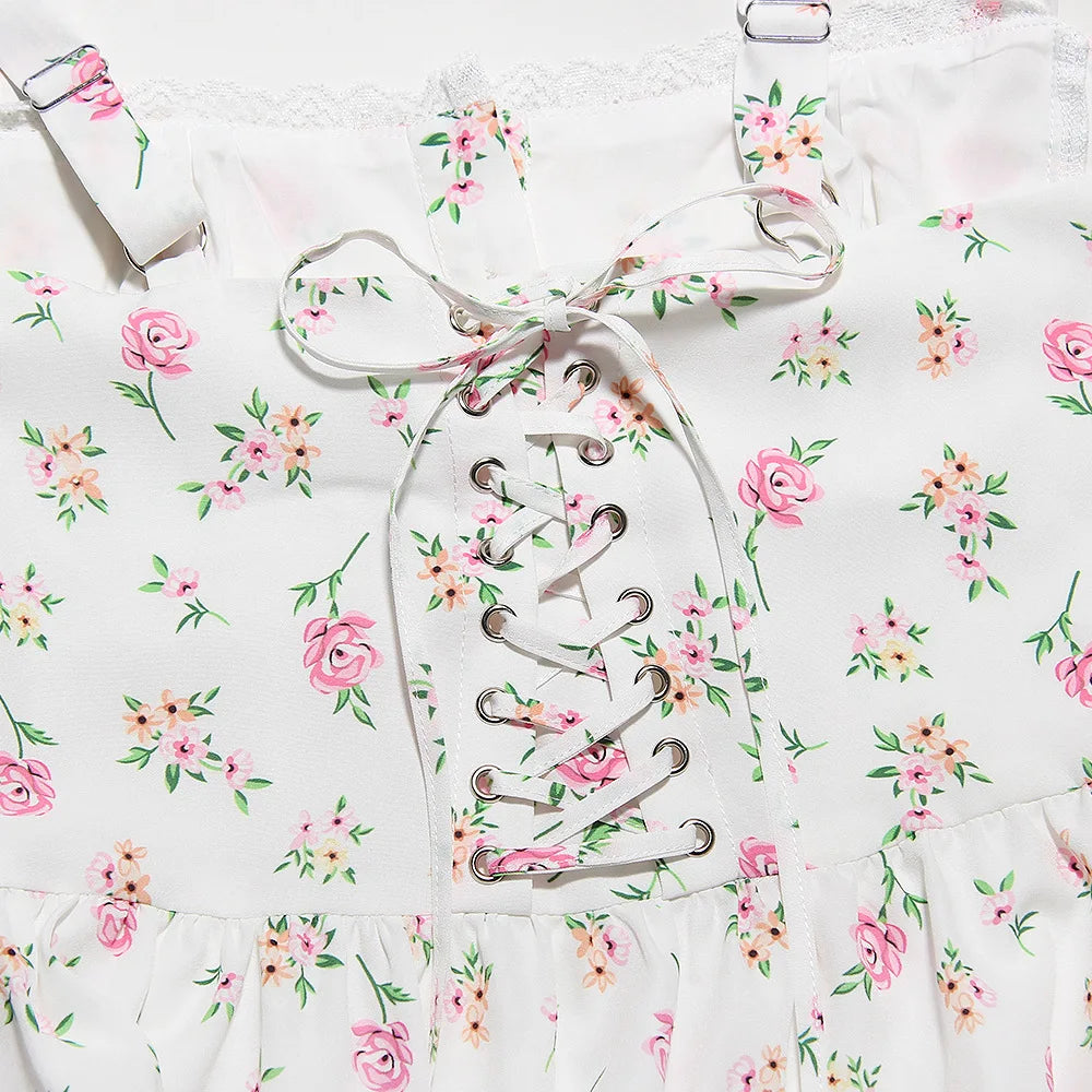 Elegant Floral Lace-Up A-Line Dress for Summer Vacations - Image 7