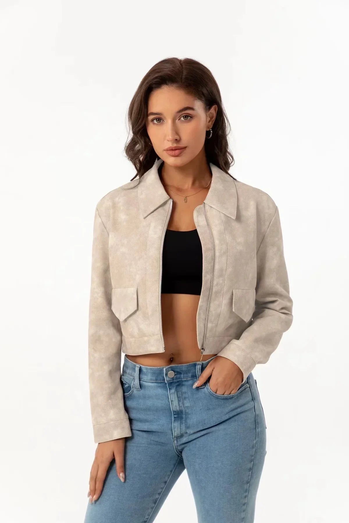 Vintage Loose Faux Leather Biker Jacket for Women - Image 7