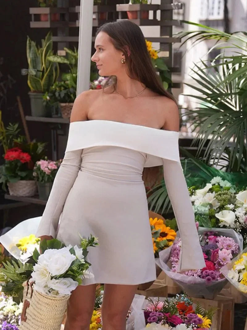 Elegant Black and White Patchwork Long Sleeve Mini Dress - Image 5