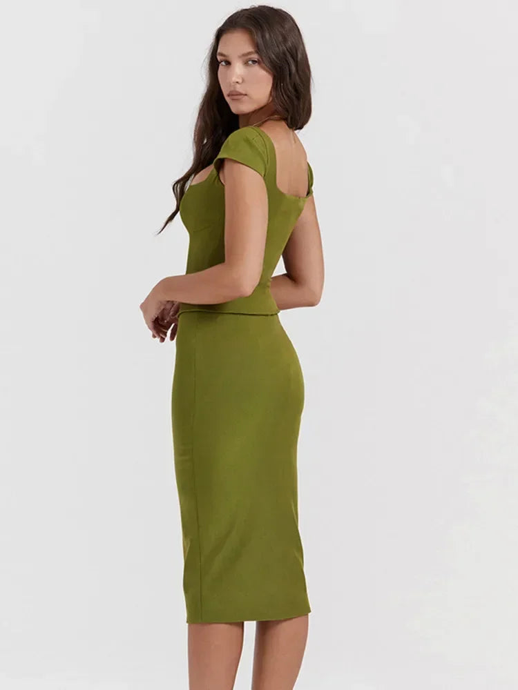 Stylish Women's Two-Piece Bodycon Set with Square Collar - Image 6
