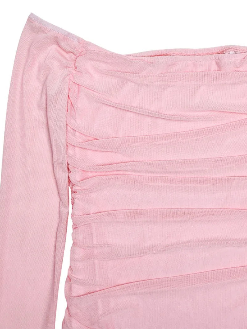 Elegant Off-Shoulder Ruffle Pink Bodycon Dress for Parties - Image 5