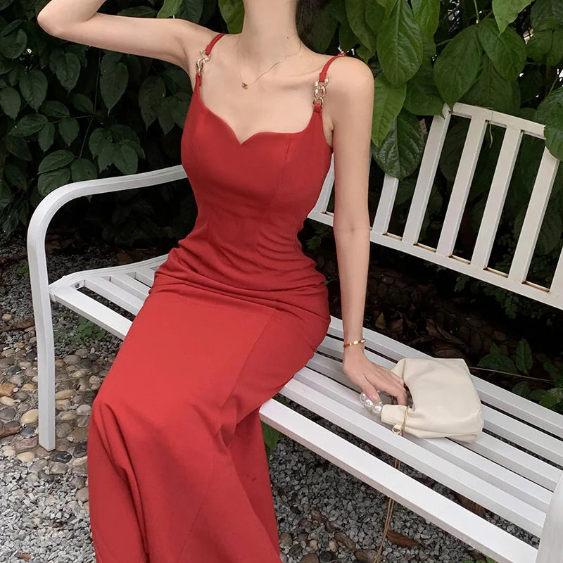 Elegant Halter Maxi Dress for Women - Solid Color Classic Style - Image 5