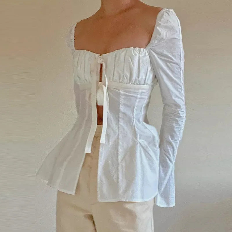 Women's Slim Fit Pleated Lace Corset Flare Top - Image 4