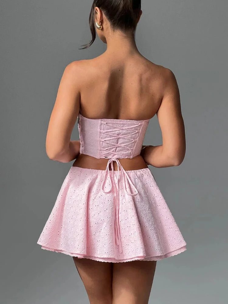 Elegant Backless Mini Dress & A-Line Skirt Set - Image 4