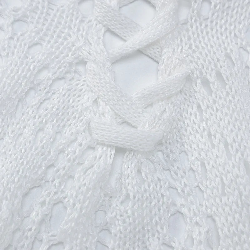 Chic White Crochet Mini Dress for Summer Vacay - Image 6