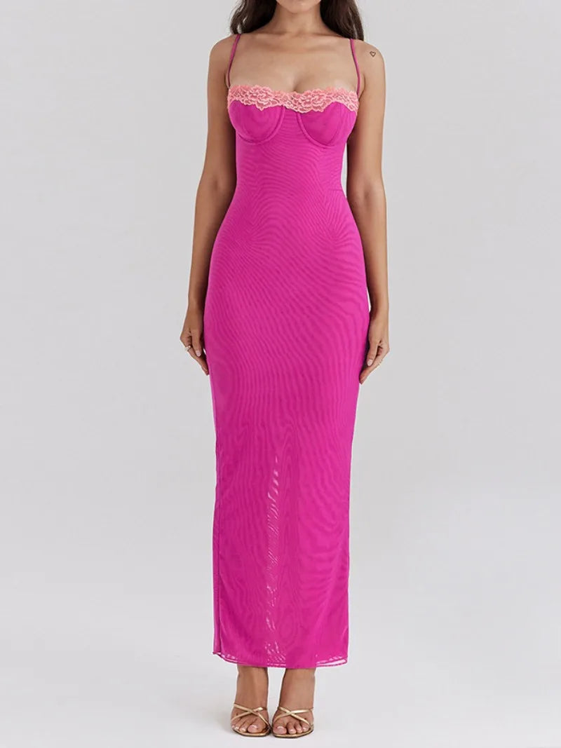 Elegant Spaghetti Strap Lace Mesh Beach Party Dress - Image 3