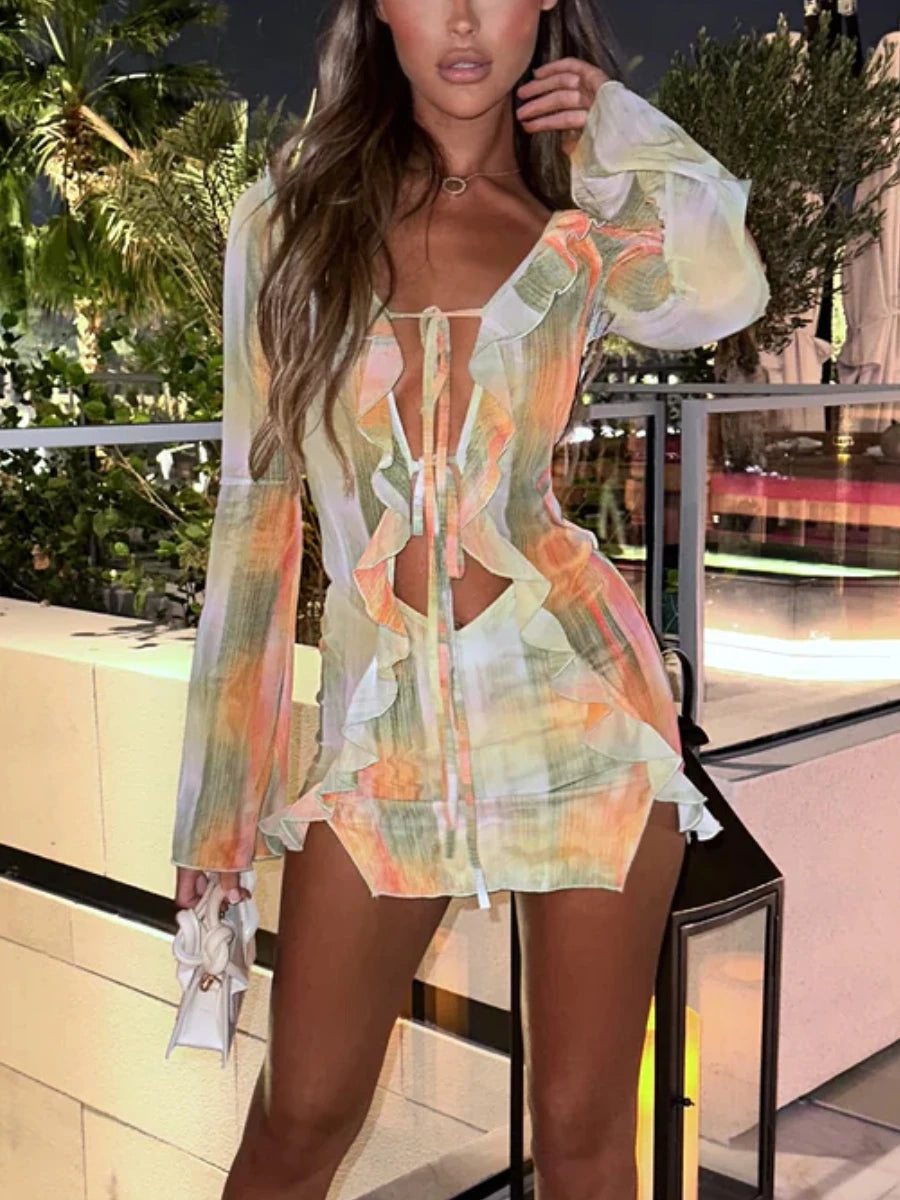 Women’s Cut-Out Mini Dress with Mesh and Lacing - Image 3