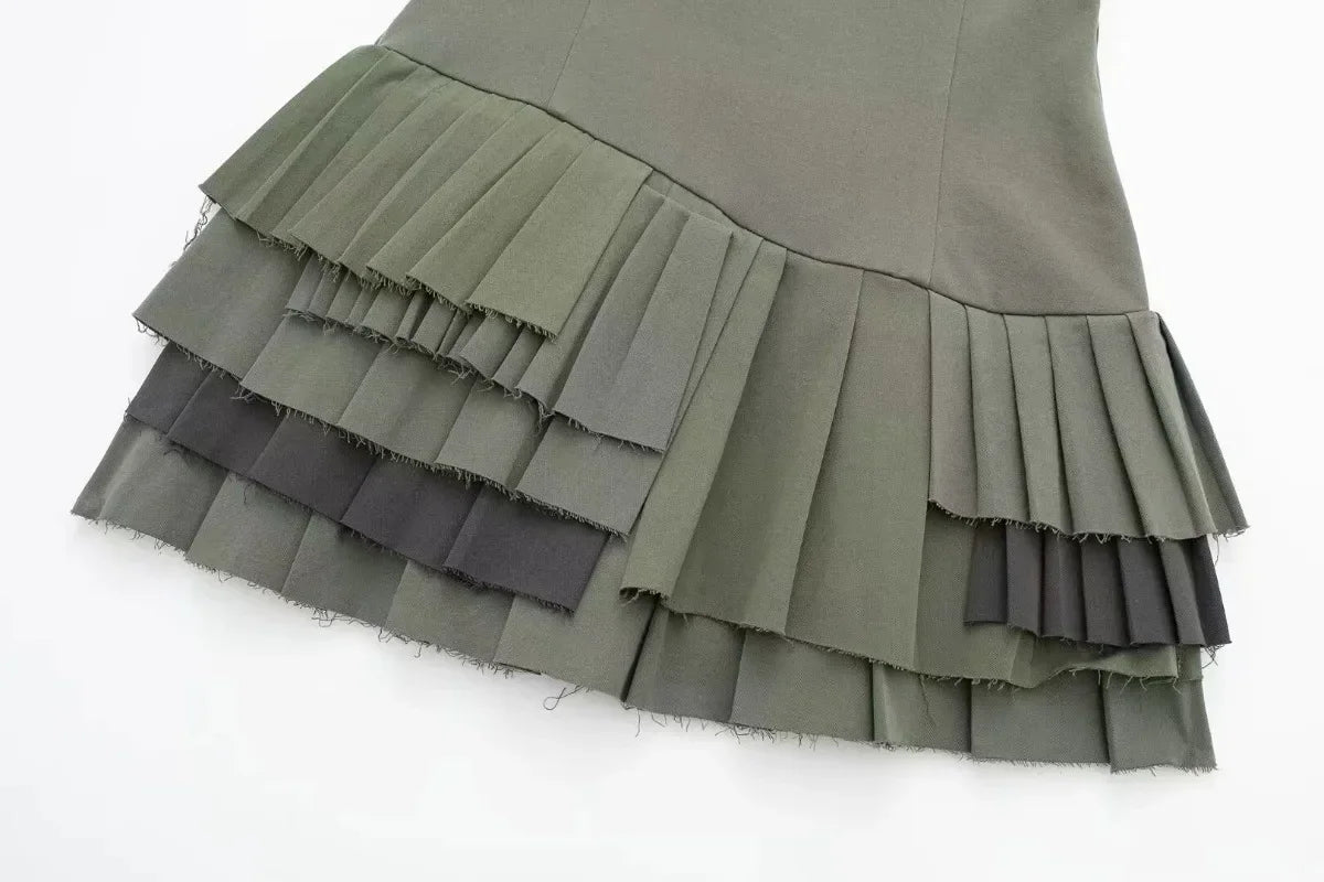 Elegant Green Slip Dress with Square Collar for Women - Image 7