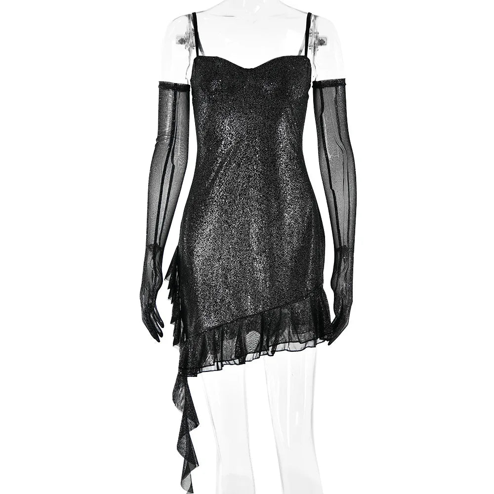 Elegant Sparkling Ruffled Suspender Dress for Night Out - Image 7