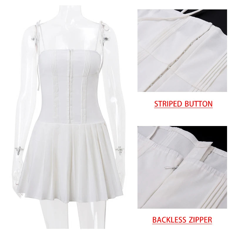 Elegant Backless White Pleated Mini Dress for Women - Image 7