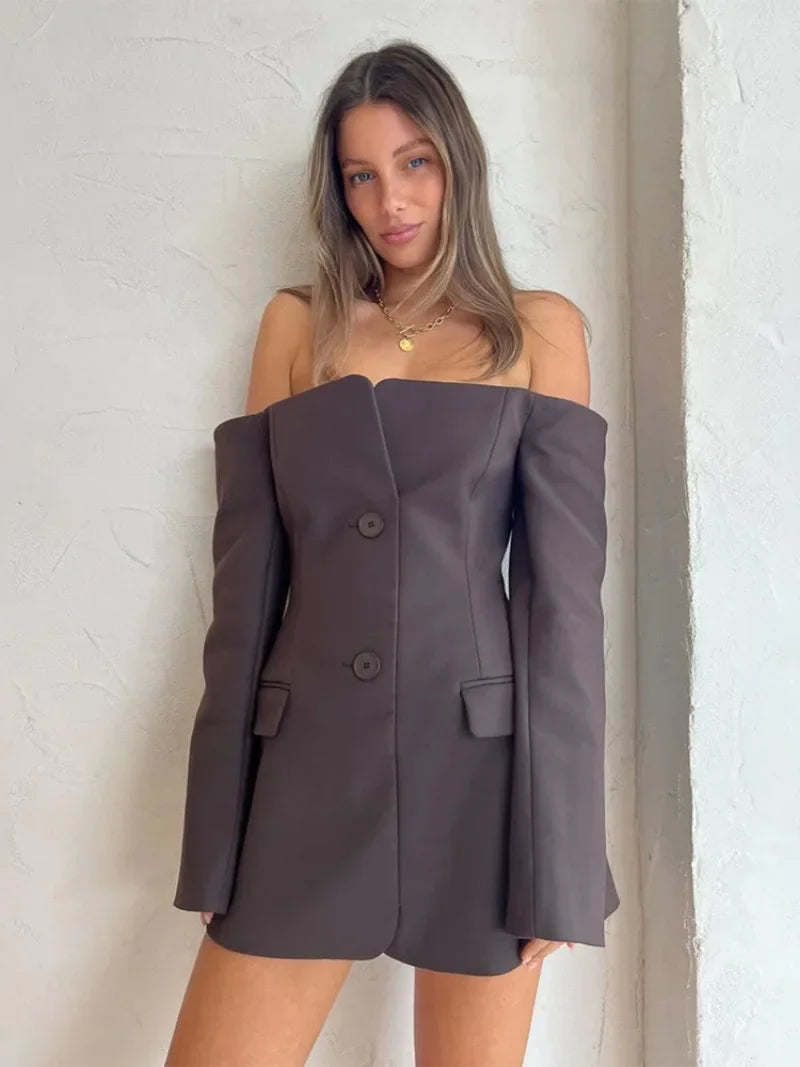Chic Slash Neck Long Sleeve Mini Party Dress - Image 4
