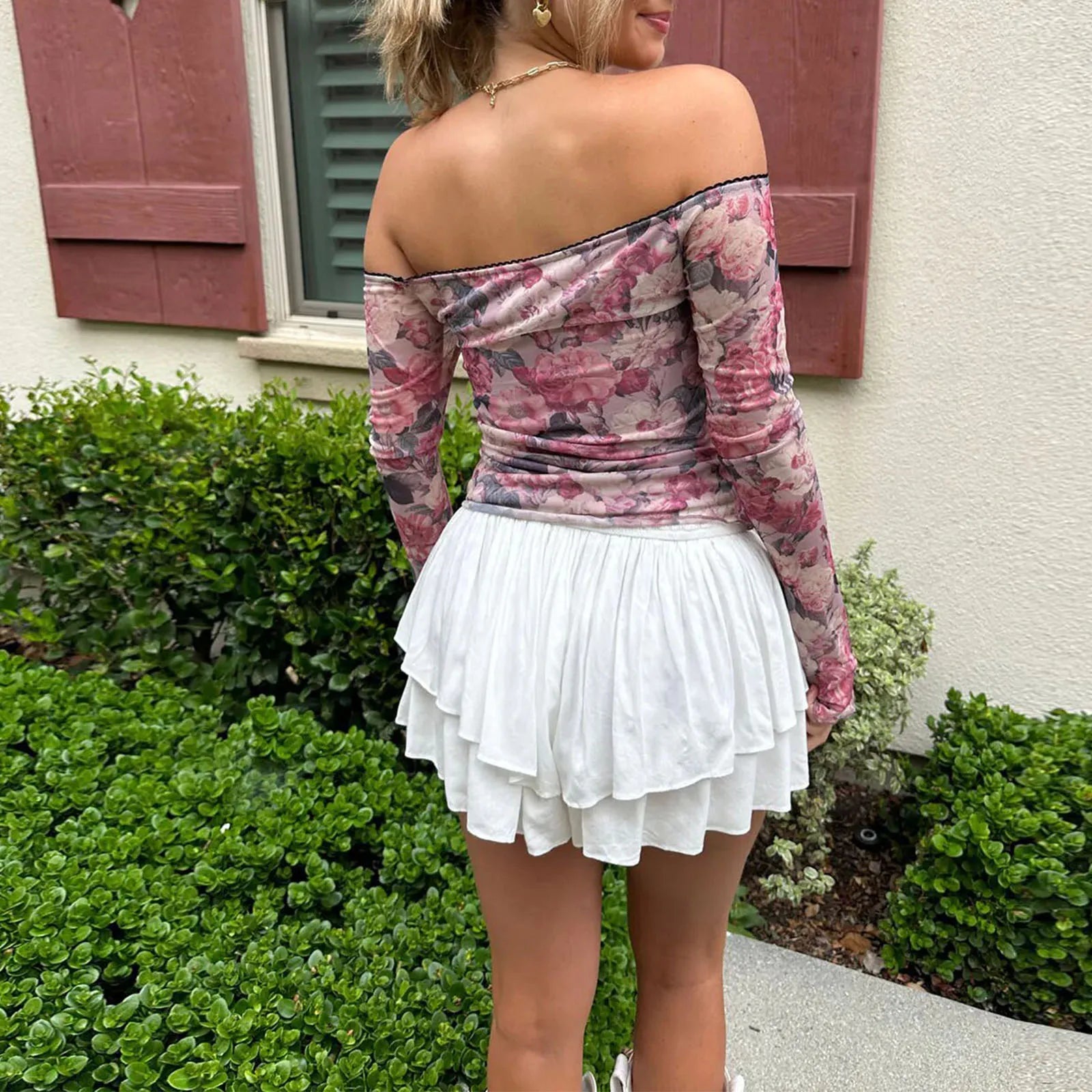 Vintage Floral Print Off-Shoulder Crop Top for Women - Image 5