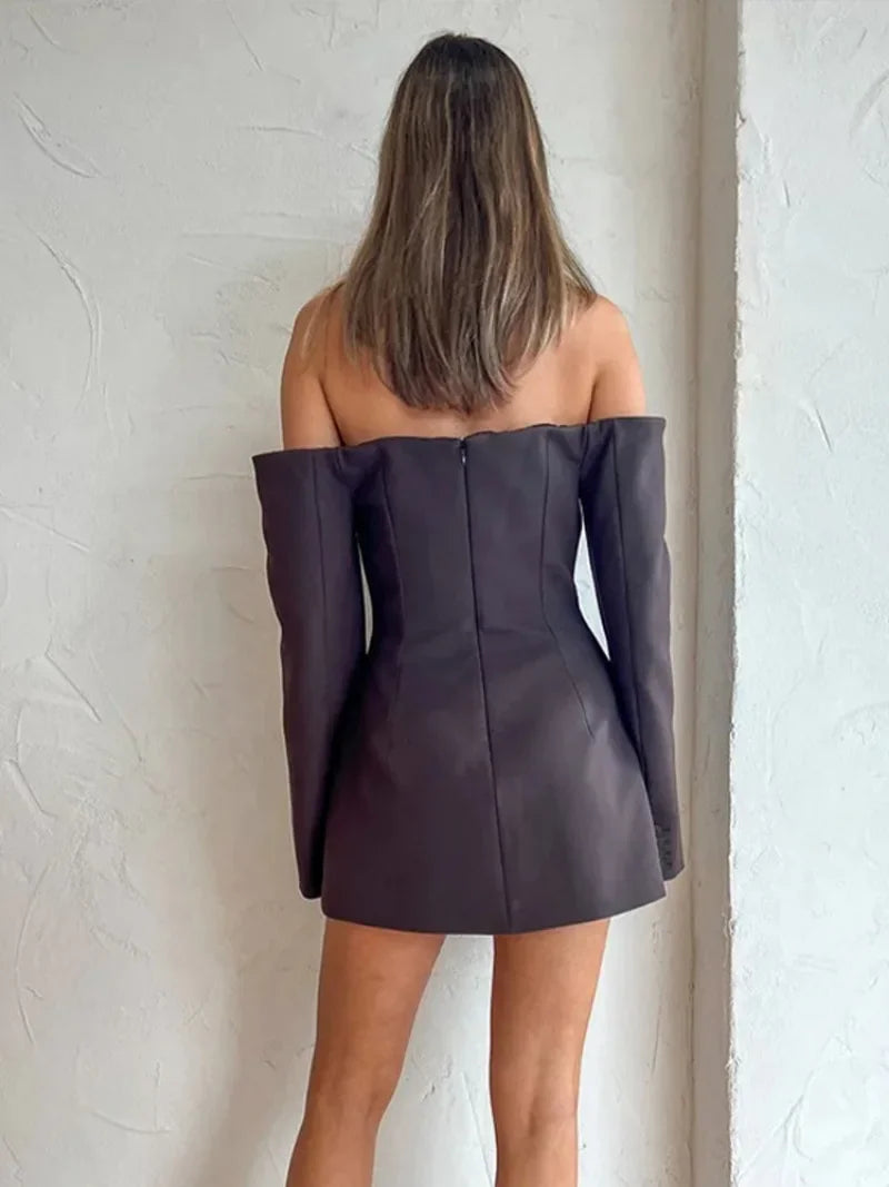 Chic Slash Neck Long Sleeve Mini Party Dress - Image 6