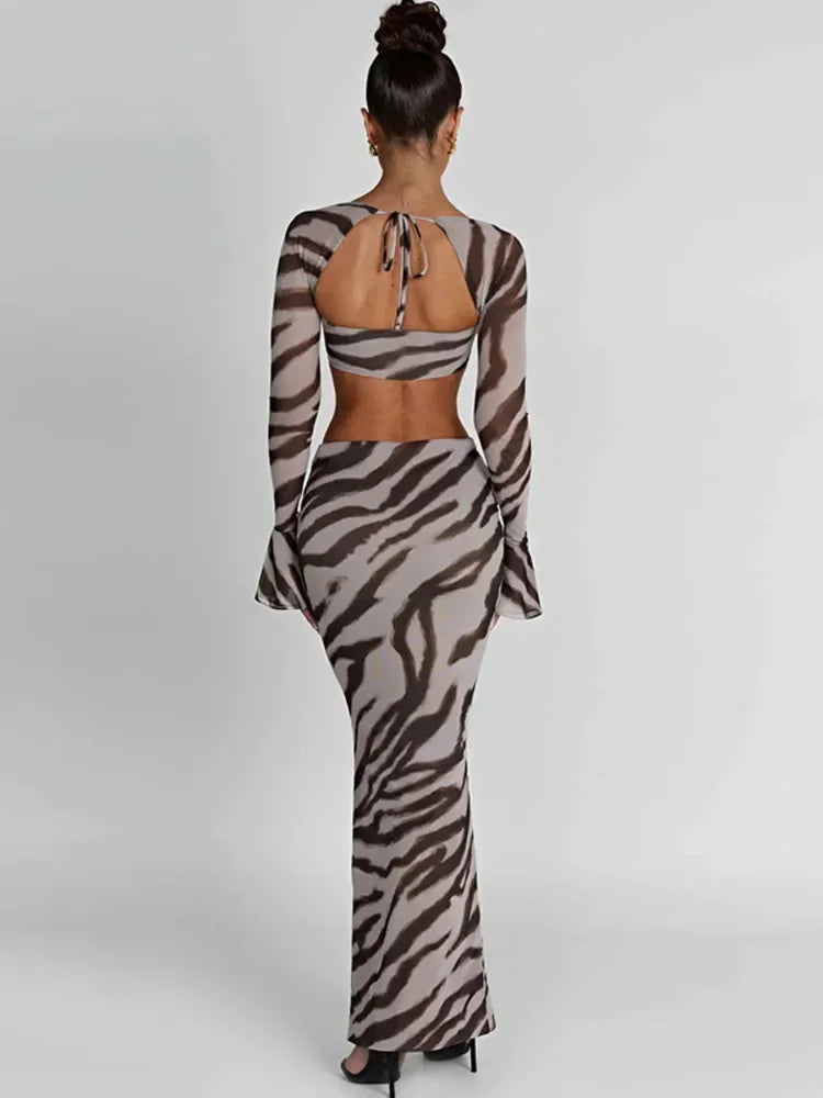 Stylish Zebra Stripe Two-Piece Skirt Set for Women - Image 6