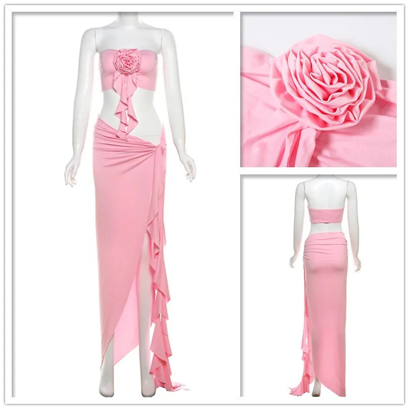 Sexy Party Two-Piece Crop Top & High Split Midi Skirt - Image 8