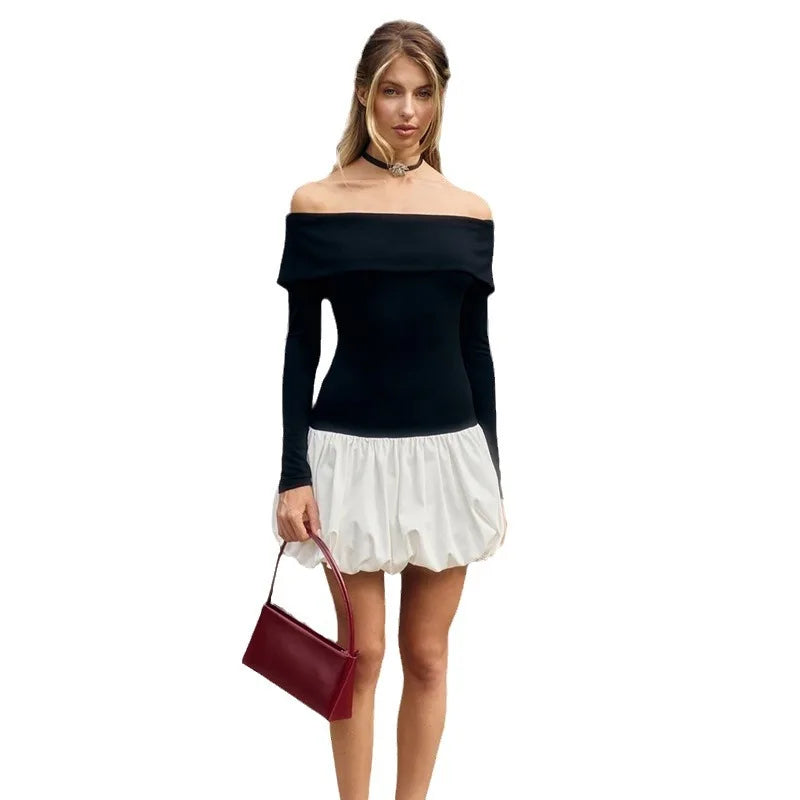 Autumn Sexy Black Mini Dress with Puff Sleeves - Image 6