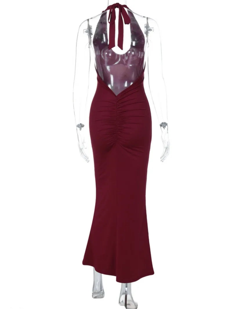 Elegant Backless Halter Neck Black Evening Dress for Women - Image 8