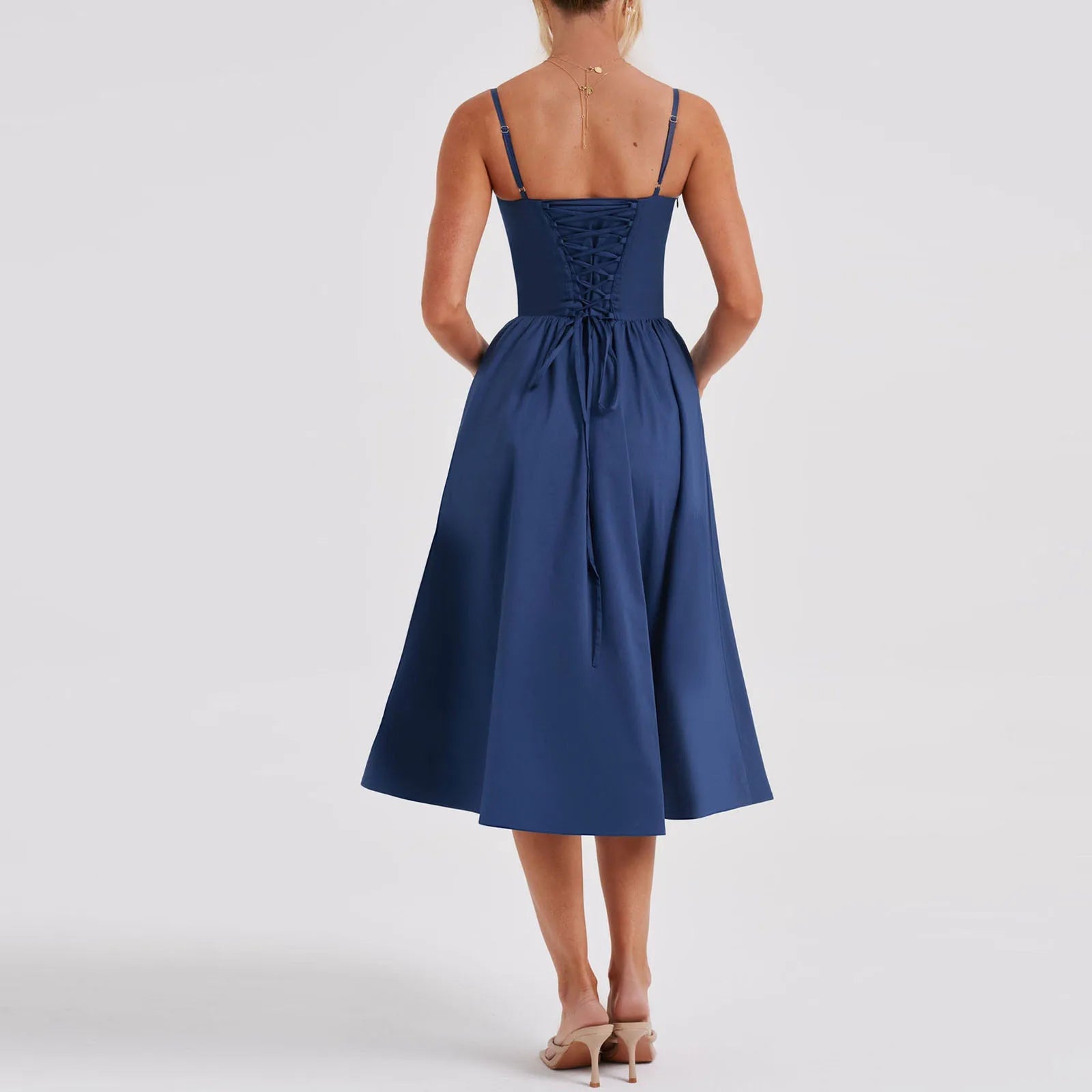 Elegant Spaghetti Strap Backless Midi Dress for Women - Image 4