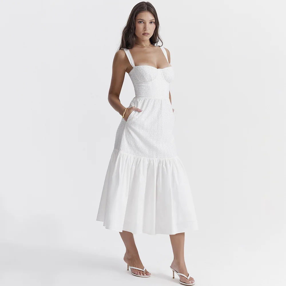 Elegant Summer White Midi Dress for Women - Image 3