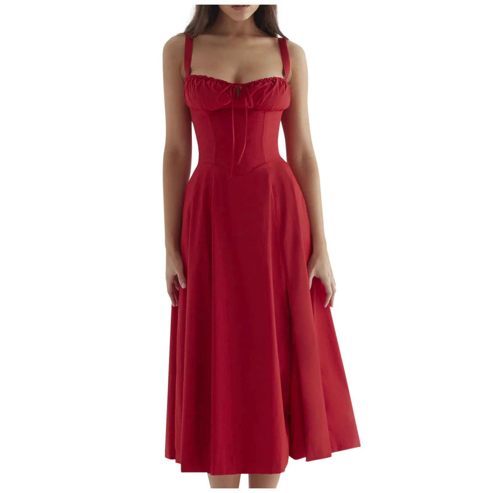 Floral Print Bustier Sundress with Tie Front & Split Thigh - Image 7
