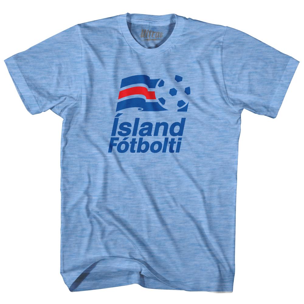 Image of Iceland Soccer ISLAND Fotbolti Flag and Ball Logo Adult Tri-Blend T-shirt