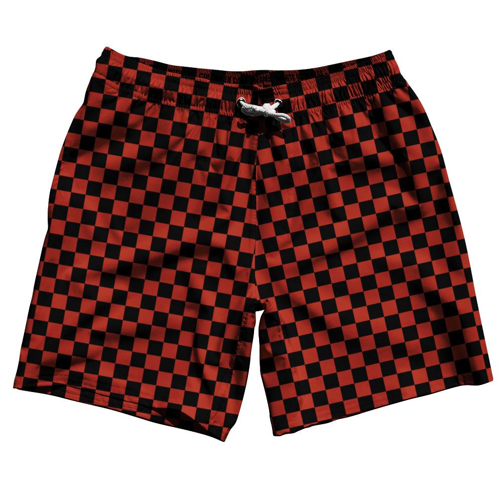 Cardinal Red & Black Checkerboard Swim Shorts 7.5