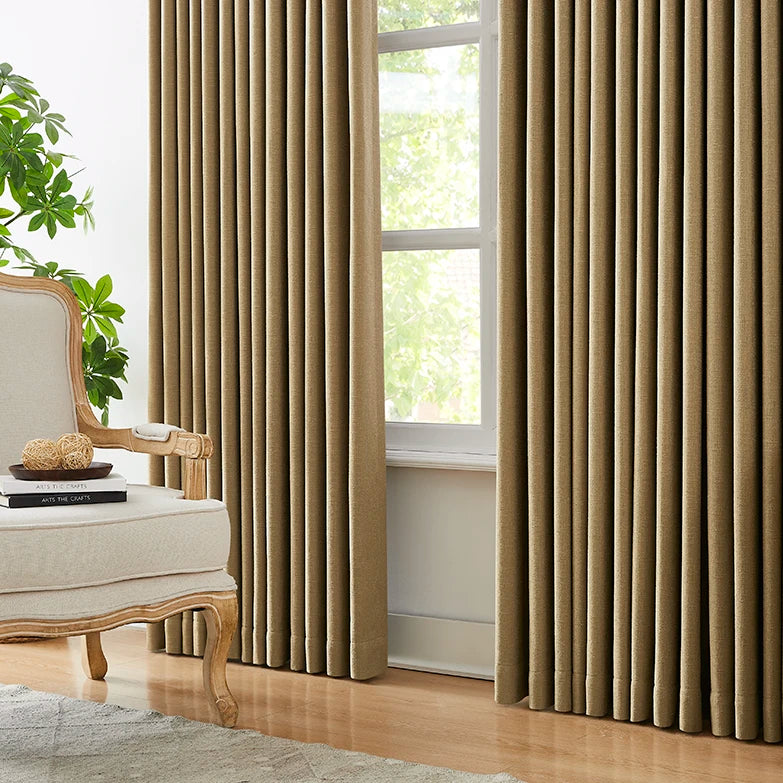 Seraphine Linen Texture Curtains bring timeless elegance and cozy comfort to your living room